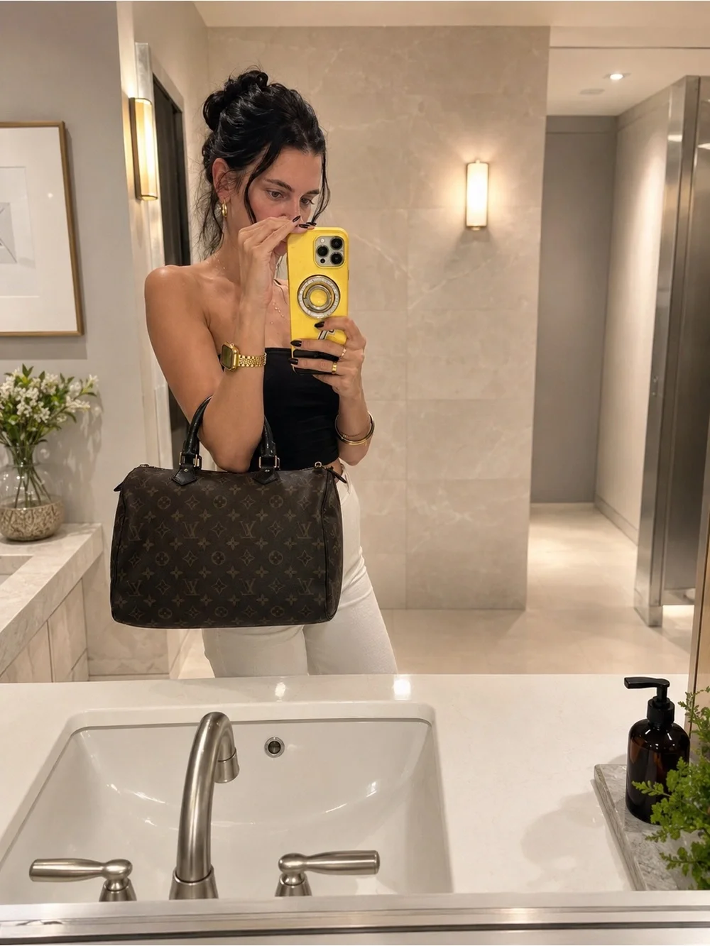 Louis Vuitton Speedy 30 Hand-Painted Black Handles & Piping